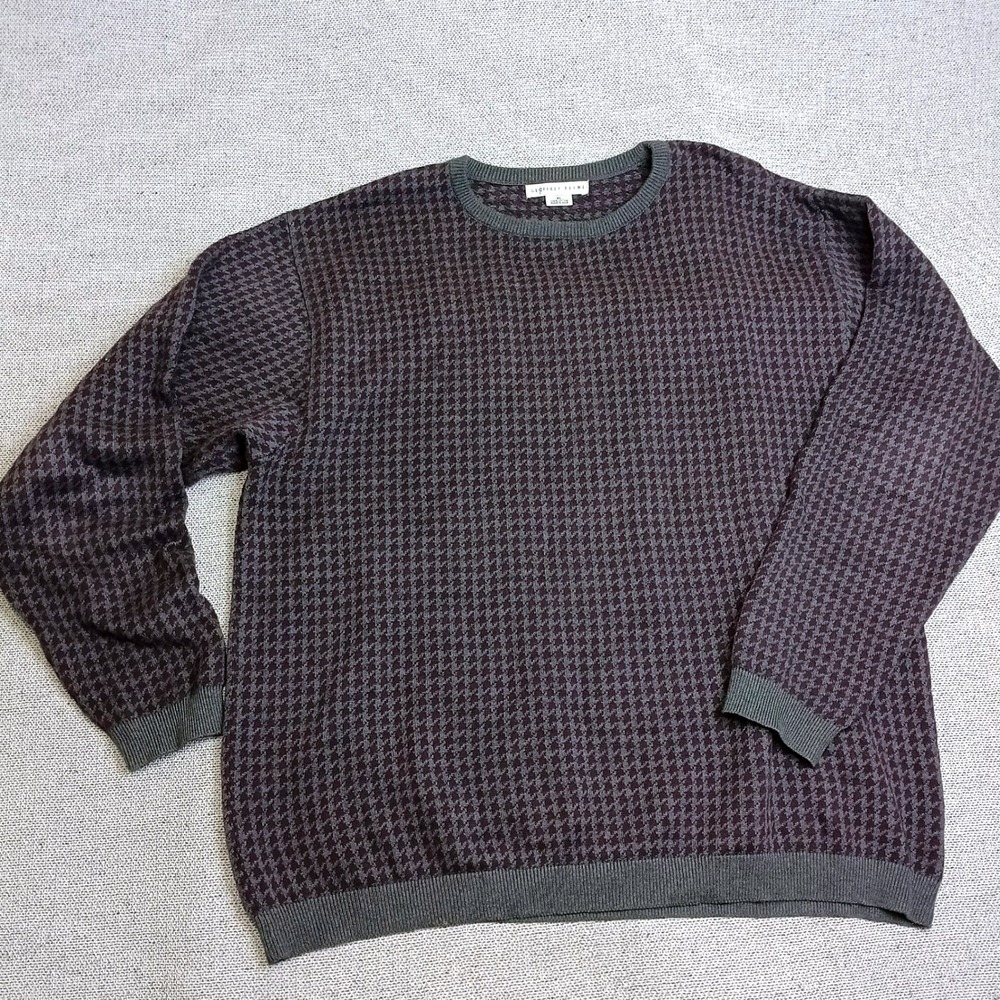 Geoffrey Beene Sweater Mens XL Purple Excellent Houndstooth Cotton Crewneck